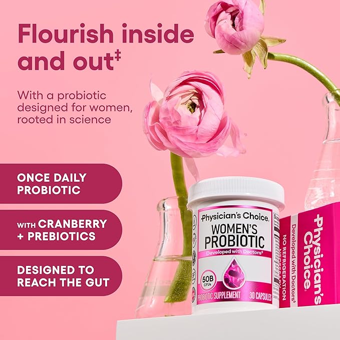 Physician's CHOICE Probiotics for Women - PH Balance, Digestive, UT, & Feminine Health - 50 Billion CFU - 6 Unique Strains for Her - Organic Prebiotics, Cranberry Extract+ - Women Probiotic - 30 CT