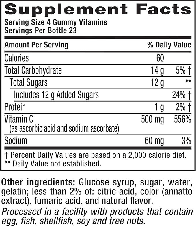 Vitafusion Extra Strength Power C Gummy Vitamins, Tropical Citrus Flavored Immune Support (1) Vitamins, 92 Count (Pack of 2)