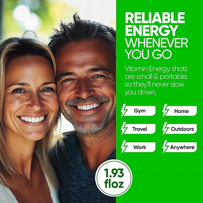 Vitamin Energy Workout+ Extra Strength Energy Shot Sour Apple 10 Pack, 260mg Natural Caffeine, Pre-Workout, B-Vitamins, Minerals, Endurance & Performance, Zero Sugar, Gluten-Free, Vegan, 1.93 fl oz