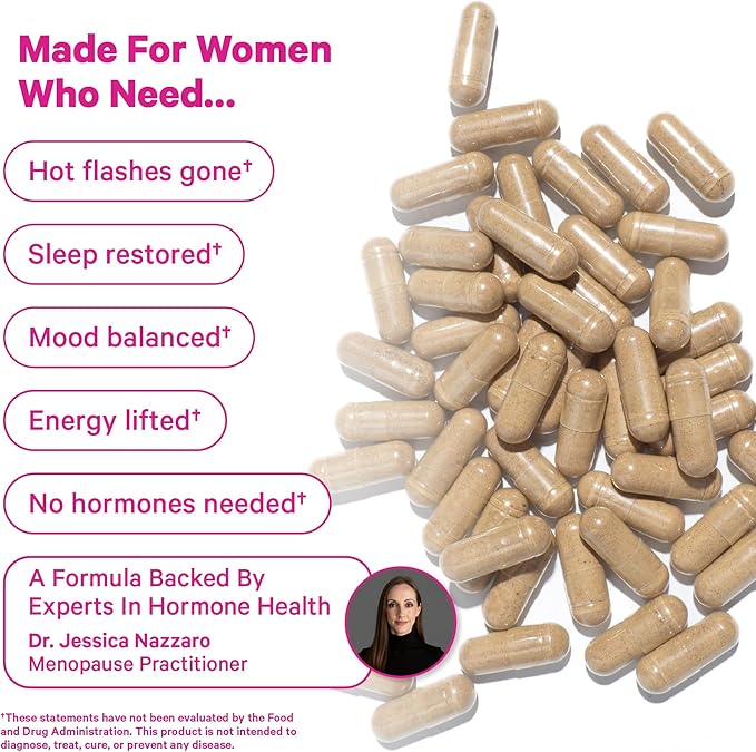 Pink Stork Menopause Support for Women - Hot Flash, Mood, Sleep, Weight, Cortisol & Hormonal Balance - Vegan, Estrogen-Free Perimenopause Relief - Ashwagandha, Maca - 60 Capsules
