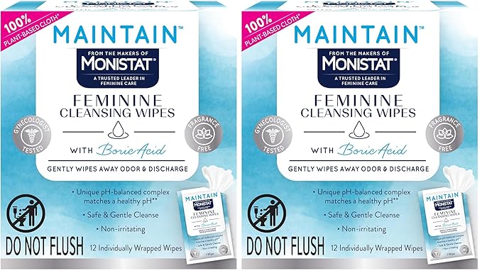 Monistat Feminine Wipes, 12 Ct, Pack of 2 | With Boric Acid | Fragrance Free