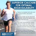 Calcium Citrate 1000mg, Calcium Gummies with Calcium & Magnesium 2:1 Ratio, Plus Vitamin D3, Zinc, B6 & Potassium – High Absorbable Calcium Chewable, Bone & Muscle Support, Vegan, Sugar-Free, 120Cts