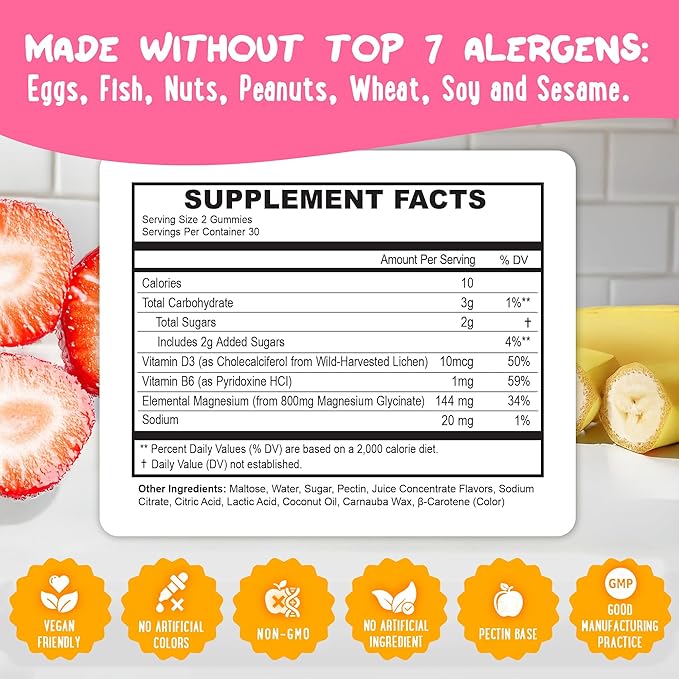 Center-Filled Magnesium Glycinate Gummies 400MG - High Absorption for Kids, Teens & Adults - Supplement for Sleep, Calm & Muscle Relaxation with B6 & D3 - Gluten Free & Vegan Friendly - 60 Count