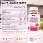 Collagen Gummies for Women Men, Hydrolyzed Collagen Protein Type I II III V X with Biotin Vitamin C A B D E Hyaluronic Acid for Hair, Skin, Nails, Joint, Immune Support, Raspberry Flavor, 60 Count