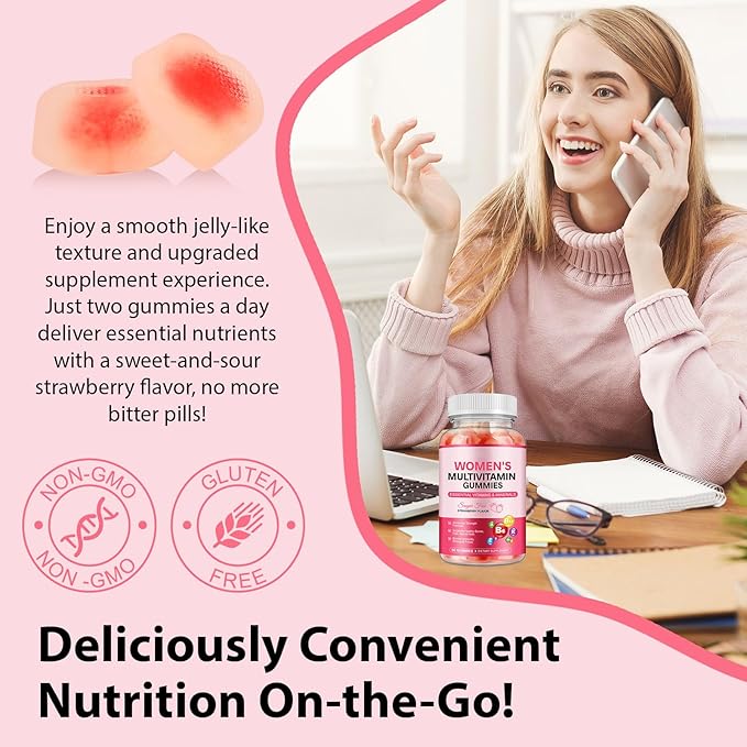 Sugar-Free Women's Multivitamin Gummies – with Inositol, Iron, Biotin, Vitamin D3 & K2 – Supports Energy, Immunity, Hair, Skin & Nails – Vegan, Non-GMO, Gluten-Free – 60 Count 30 Day Supply