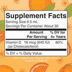 MARYRUTH'S USDA Organic Vitamin D3 Liquid Drops for Kids | 640 IU Vitamin D3 Per Serving | Kids Immune Support & Bone Health Supplement | Formulated for Ages 4-13 | 0.5oz | 30 Servings