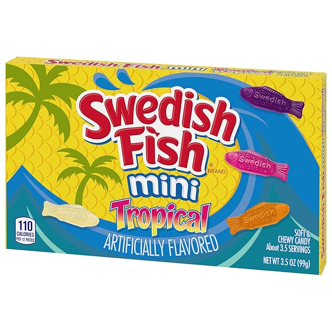 SWEDISH FISH Mini Tropical Soft & Chewy Gummy Candy, Bulk Candy, 12 - 3.5 oz Boxes