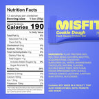 Misfits Vegan Protein Bars - Chewy Cookie Dough | Nutrition Bars - 15g Protein, 1g Sugar, Plant-based, Low Carb, Non-GMO, Gluten Free Snacks | Pack of 12