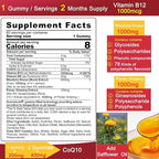 Sugar Free CoQ10 Gummies 200mg/400mg, w/ Methyl B12 1000mcg, B6, Rhodiola Rosea & Panax Ginseng, Ultra Absorption CoQ10 Supplement for Energy, Hear-t Health, Antioxidant & Brain Support,60-Day Supply