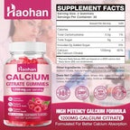 Calcium Citrate Gummies 1200mg - Sugar-Free Chewable Supplement for Women & Men with Bone, Muscle & Immune Support - Raspberry Flavor, 60 Count
