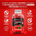 Creatine Monohydrate Gummies - 3g Serving, Sugar Free, 90 Count, Non-GMO, Designed for Men & Women, Gluten Free, Non Bloating - Vegan, Halal, Kosher. (90 Units, Strawberry)