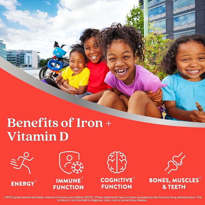 Active Iron Supplement 7mg + Vitamin D for Kids, Clinically Proven Better Absorption, Increase Iron & Energy Levels, Gentle & Non-Constipating, Supports Growth & Immune Health, 30 Blackcurrant Chews