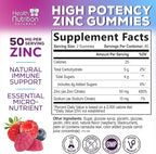 Zinc Gummies 50mg per Serving - Extra Strength Immune Support Antioxidant Gummy, Non-GMO & Gluten Free - Best Zinc Supplement for Skin Bone & Heart Health - Chewable Tasty Berry Flavor - 120 Gummies