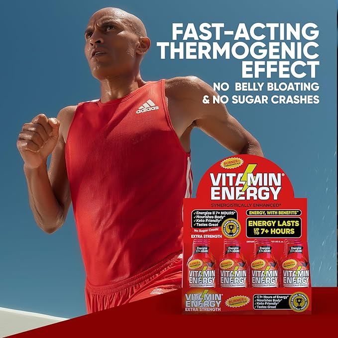 Vitamin Energy Burner+ Extra Strength Energy Shot Pomegranate Açaí 10 Pack, 260mg Natural Caffeine, 25mg Ketones, Green Tea, EGCG, Metabolism, Endurance, Zero Sugar, Gluten-Free, Vegan, 1.93 fl oz