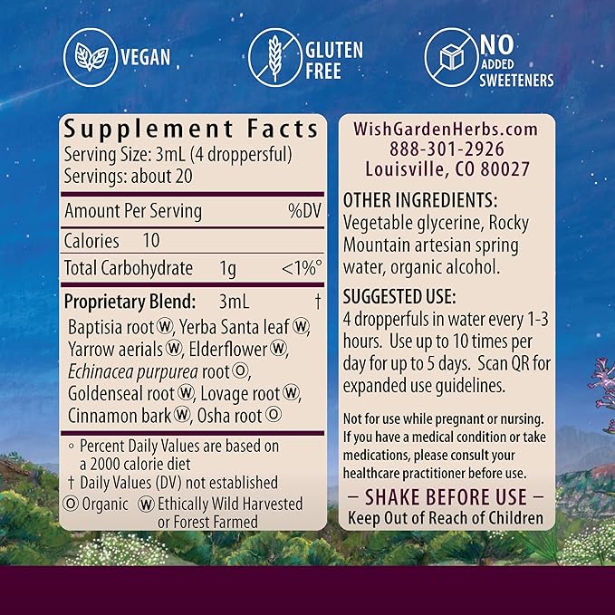 WishGarden Herbs Kick-Ass Immune Liquid Herbal Immune Support Supplement – Echinacea & Goldenseal with Elderflower (Sambucus Nigra) – Herbal Immunity Boost & Lymphatic Support Drops – Vegan – 1 oz