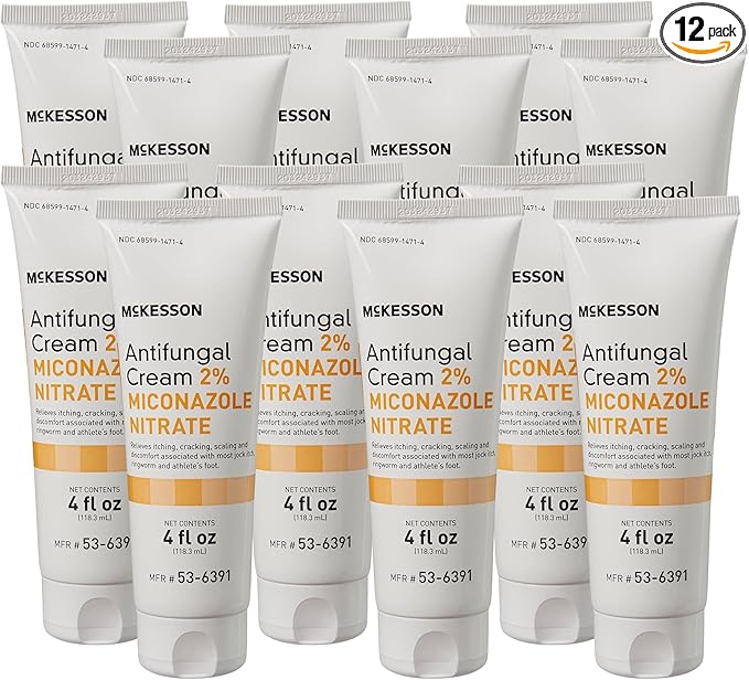 McKesson Antifungal Cream, 2% Miconazole Nitrate - Relieves Itching, Burning, Cracking from Jock Itch, Ringworm and Athlete Foot - 4 oz., 12 Count