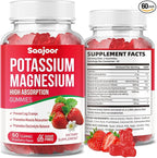 Potassium Magnesium Gummies,High Absorption Magnesium Glycinate,D3 & B6,Potassium Citrate - for Muscle Support, Leg Cramps & Electrolyte Balance - Vegan, Non-GMO, Strawberry Flavor, 60 Count