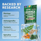 Clean Nutra Moringa Gummies | Pure Moringa Powder Supplement + Ashwagandha Turmeric Spirulina & Ginger Energy, Skin, Immune & Gut Health Green Superfood - Moringa Capsules Alternative