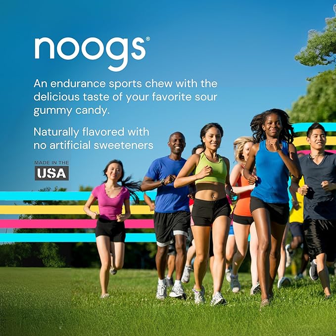 Noogs Sour Energy Chews, Wicked Apple Electrolyte Energy Gummies, Sour Candy Flavored Alternative to Running Gels, Vegan, Gluten Free & Caffeine Free, 12 Pack