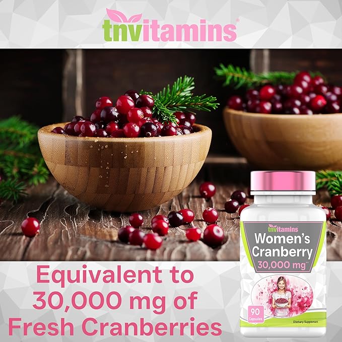tnvitamins Cranberry Pills for Women: 600 mg of 50:1 Cranberry Concentrate Extract - 90 Capsules | Urinary Tract Health & Support* | Supplement for Women | Non-GMO | Made in the USA!