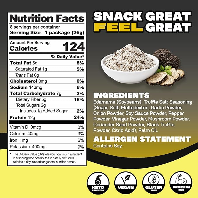 Where You Bean Edamame Beans Snack (Truffle Salt) - Crunchy and Dry Roasted Edamame Beans - High Protein Snacks, Keto and Vegan Healthy Snacks for Adults & Low Carb Asian Snack 0.9 oz (Pack of 8)