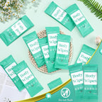 300 Pcs 60 Pack Body Wipes for Adults Bathing No Rinse Individually Wrapped Shower Wipes Washcloth with Aloe Cleansing Body Wash Cloths Disposable Bulk Deodorant Homeless(Green Background)