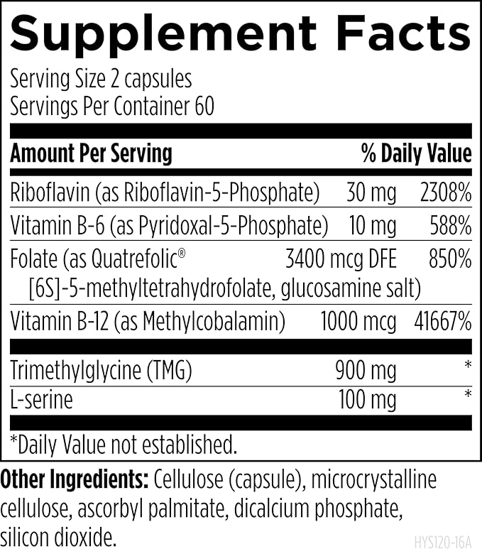 Designs for Health Homocysteine Supreme - Methylated Multivitamin of B Vitamins with Riboflavin, B6, B12, Folate, L-Serine & TMG for Brain Support & Healthy Inflammatory Response (120 Caps)