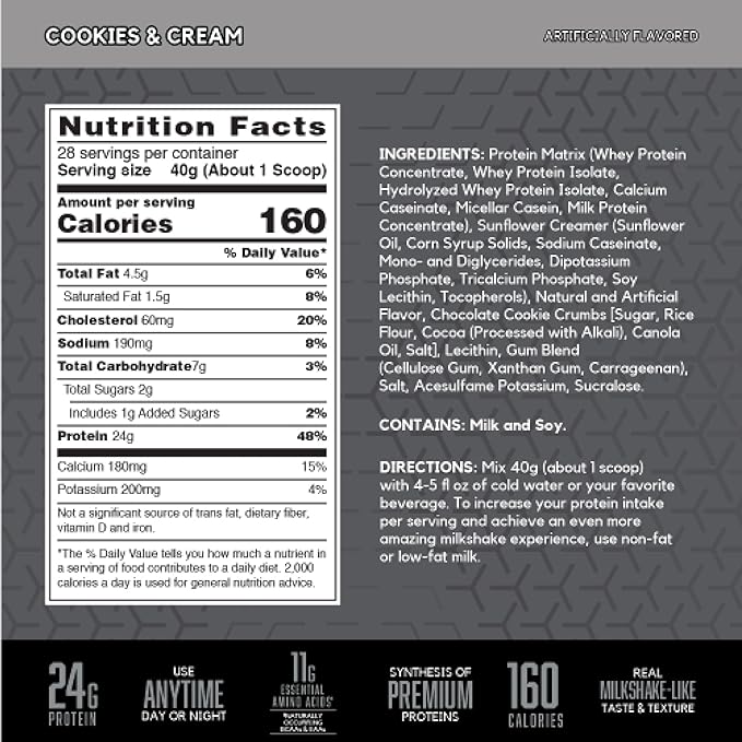 BSN SYNTHA-6 EDGE Protein Powder, Cookies n Cream Flavored Powder with Hydrolyzed Whey, Micellar Casein, for Muscle Gain, Low Sugar, 24g Protein, Cookies & Cream, 28 Servings, 2.47 Pound (Pack of 1)