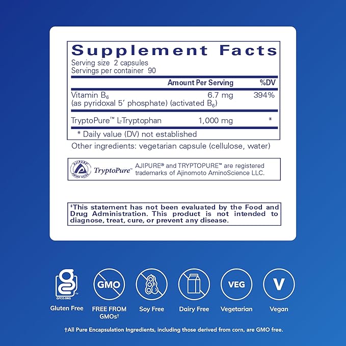 Pure Encapsulations L-Tryptophan | Amino Acid Supplement for Relaxation, Serotonin Support, PMS, and Sleep* | 180 Capsules
