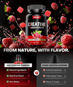 Instant Boost Creatine Monohydrate Gummies, Complex Creatine with Real 5000mg Creatine, L-Taurine, B12, Mg & K, Pre-Workout Creatine for Women & Men to Support Energy, Muscle, Recovery, 0 Sugar, Vegan