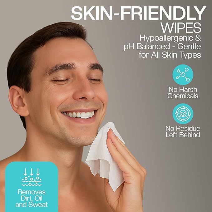 The Nobleman Men's Cooling Face + Body Cleansing Wipes, Eucalyptus - 30 Count