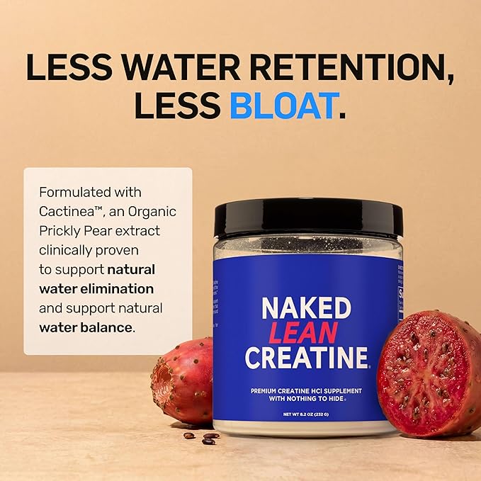 NAKED Lean Creatine HCl Powder, 100 Servings - Con-Cret Creatine Hydrochloride with Organic Prickly Pear Extract, Electrolytes - Muscle Growth, Strength & Cognitive Support - Unflavored