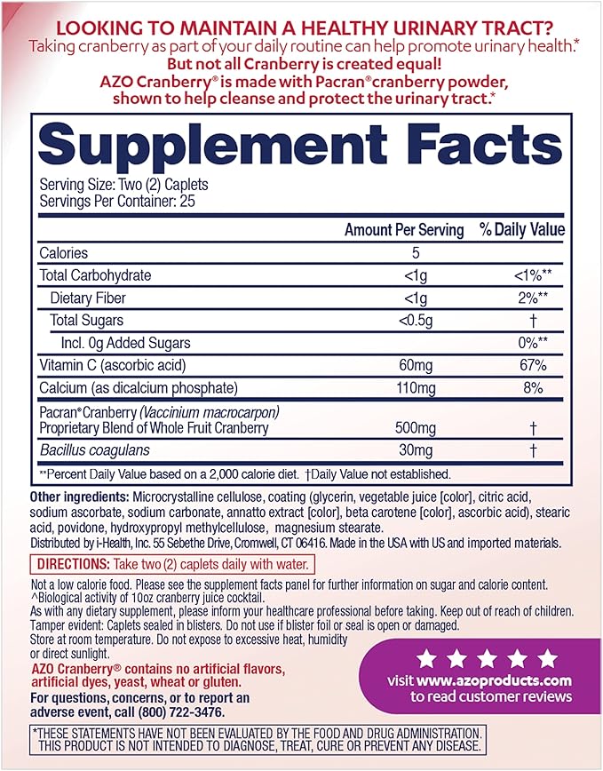 AZO Cranberry Pills for Urinary Tract Health for Women and Men, Adult Cranberry Supplement, Sugar-Free, Non-GMO, 50 Count (Pack of 2)