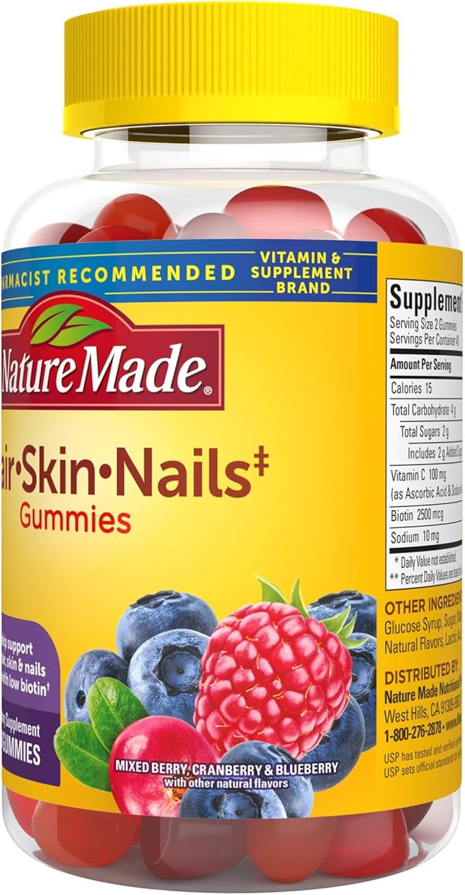 Nature Made Hair Skin and Nails with Biotin 2500 mcg, Dietary Supplement for Healthy Hair, Skin & Nails Support, 90 Gummies, 45 Day Supply (Pack of 2)