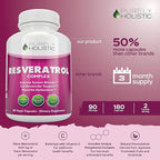 Purely Holistic Resveratrol 1450mg, 90 Servings, Trans-Resveratrol Antioxidant Supplement with Vitamin C and Polyphenol Complex, 180 Vegan Capsules