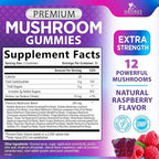 Mushroom Gummies Supplement 12 in 1 - High Grade Blend for Adults with Lions Mane, Reishi, Cordyceps, & Chaga Mushroom Complex Gummy, Memory & Immune Support & Nootropic Brain Supplements - 60 Gummies