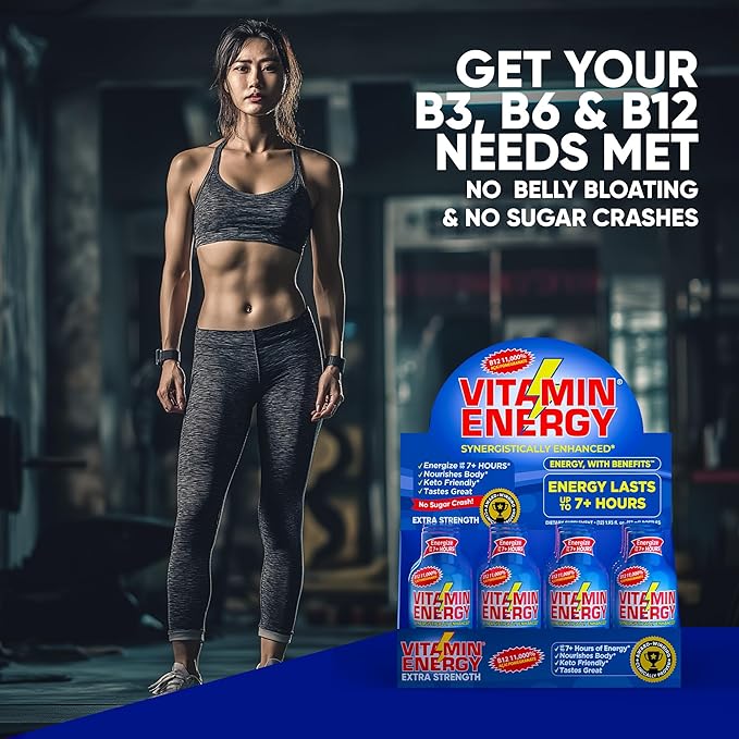 Vitamin Energy B12 11,000% Extra Strength Energy Shot Açaí Pomegranate 10 Pack, 260mg Natural Caffeine, B12 & B6, Nootropic Focus, Vitality, Zero Sugar, Gluten-Free, Vegan, Kosher, 1.93 fl oz
