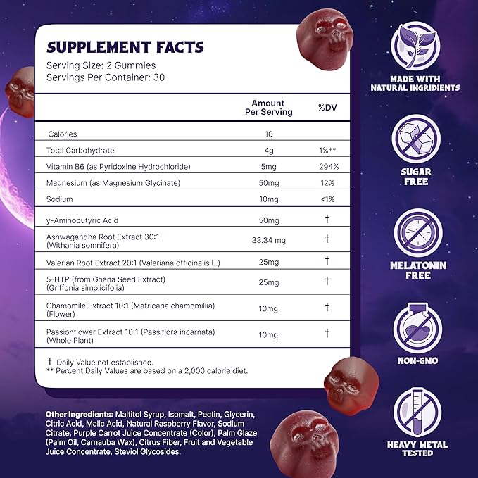 LITTLE DEATH Deep Sleep Gummies, 60 Pcs. – 50 mg. Magnesium, Ashwagandha, Chamomile, Vitamin B6 – Raspberry Flavor – Melatonin Free, Sugar Free, Vegan, Made in USA