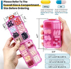 14 Grids Travel Pill Organizer Box with 415-Pcs Medicine Name Labels - Pocket Daily Pharmacy Case Container Kit - Travel Medication Holder Dispenser for Fish Oil Vitamin Supplement Storage -Clear Pink
