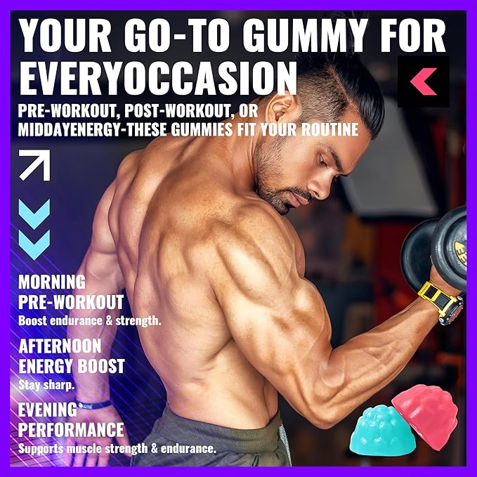 NSF Certified Creatine Gummy 5g - Creatine Monohydrate Gummies – Pre-Workout Energy & Muscle Growth Support for Men & Women | Blueberry Raspberry Electrolyte Gummies (135 Count)