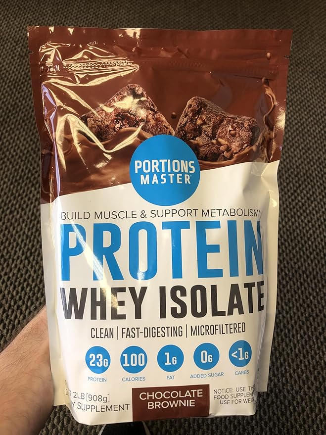 Portions Master CFM Whey Isolate Protein Powder, 2 LB, 23g Low Carb, Low Fat, Cold-Processed, Fast Absorbing, Muscle Growth & Recovery Support (Chocolate Brownie)