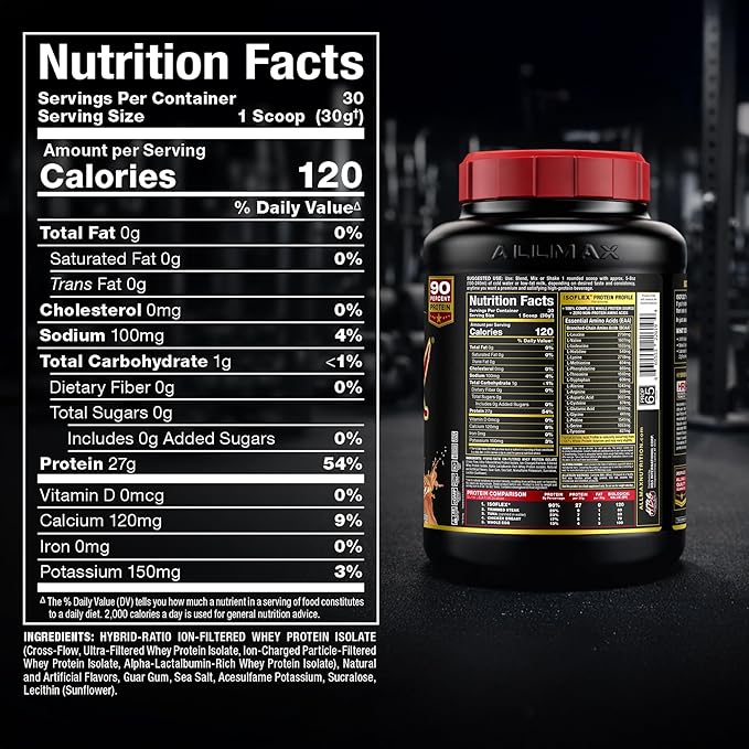 ALLMAX ISOFLEX Pure Whey Isolate Protein Powder - Gluten Free, Low Lactose, Sugar-Free - High-Protein, Clean, Keto-Friendly for Pre Post Workout Supplement for Women and Men | Caramel Macchiato, 2lb
