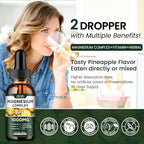 Triple Magnesium Complex Supplement, Magnesium Glycinate, Blend, Citrate Liquid Drops 1000mg with Ashwagandha, CoQ10, Vitamin B6, C, D, Zinc - Vegan Pineapple Flavor