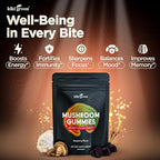 KIKI Green Mushroom Gummies with Lion's Mane and 9 Adaptogen Superfoods Blend - Chaga, Red Reishi, Cordyceps, Shiitake, Black Fungus | 60 Count, 10:1 Extract