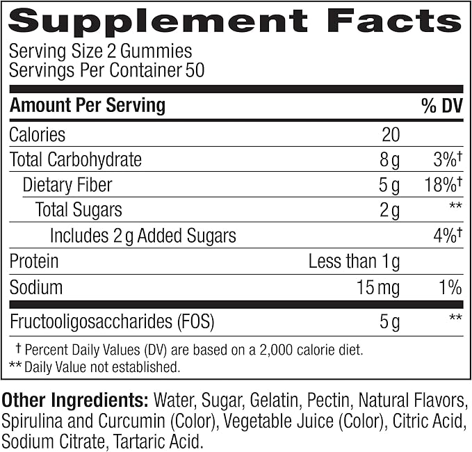 OLLY Fiber Gummy Rings, 5g FOS Prebiotic Fiber, Digestive Health Supplement,* Strawberry Watermelon Flavored, 50 Day Supply - 100 Count
