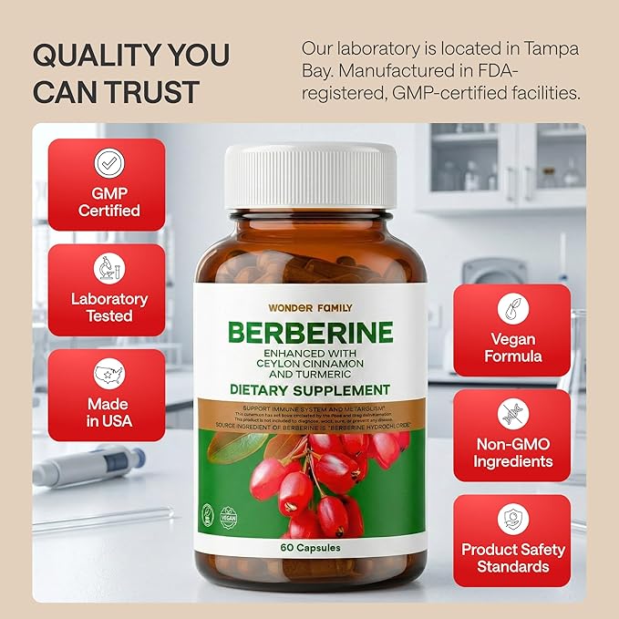 WONDER FAMILY Berberine 500 mg GLP-1 Weight Loss Supplement – Berberine HCl with Ceylon Cinnamon, Probiotics, Vitamin D3 & K2 – Glucose Metabolism & Appetite Support – 2 Pack - 120 Capsules
