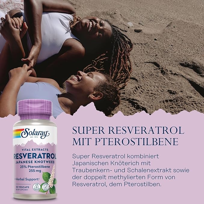 SOLARAY Super Resveratrol w/Pterostilbene, Veg Cap (Btl-Plastic) 250mg | 30ct