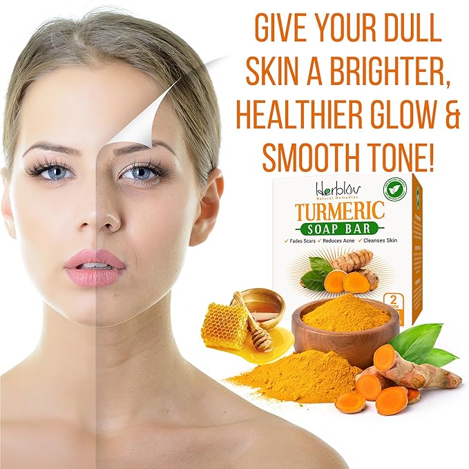 Turmeric Soap Bar for Face & Body – Natural Turmeric Skin Brightening Soap for Dark Spots, Intimate Areas, Underarms – Cleansing Face Wash Reduces Acne, Fades Scars & Cleanses Skin – 5oz Made in USA