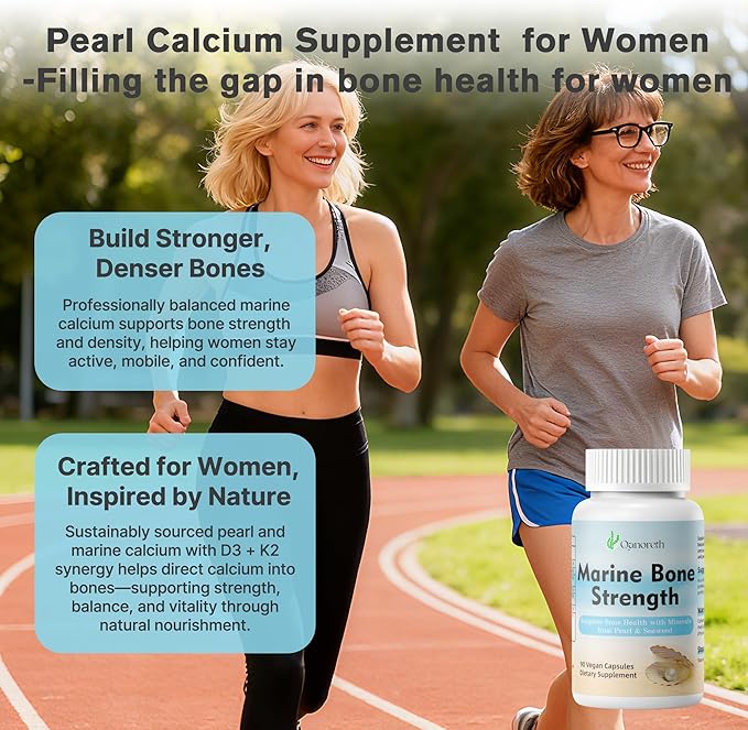 Marine Calcium Bone Density & Strength Supplement, Maximum Absorption Pearl & Icelandic Marine Algae Calcium - with Magnesium, Vitamin D3+K2, Organic 70+ Ocean Minerals for Bone Health,45 Days Supply