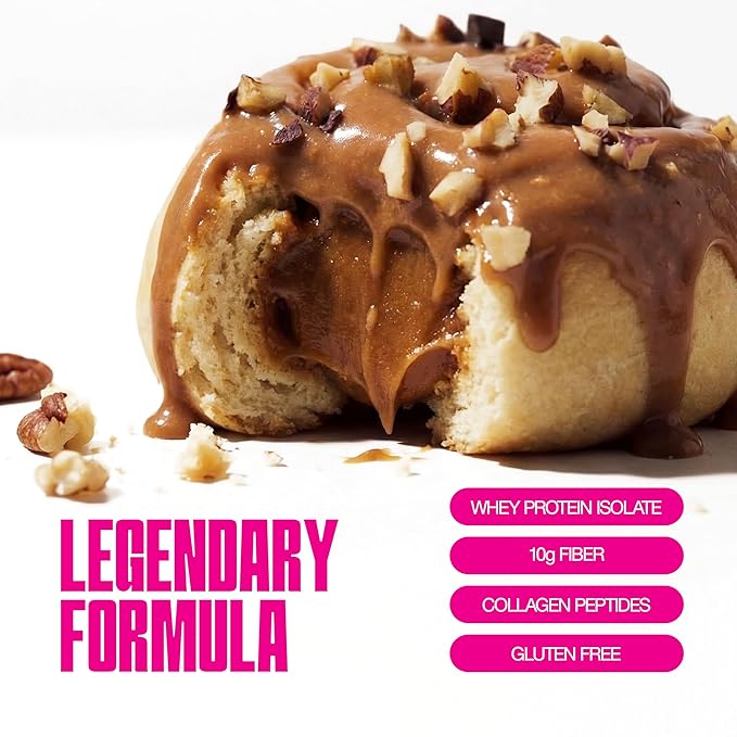 Legendary Foods Cinnamon Roll 22g Protein Bars – Gluten-Free, Low Carb Meal Option – Sweet Zero Sugar Snack, Keto-Friendly – 10-Pack High Protein Pre- or Post-Workout Nutrition Bars - Sticky Bun
